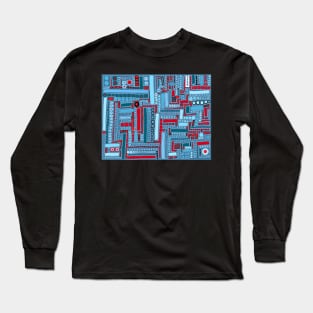 Wacky Maze - Aqua, Robin&amp;#39;s Egg Blue, Turquoise, Crimson, and Red Long Sleeve T-Shirt